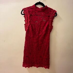 Crimson Lace Backless Mini Dress